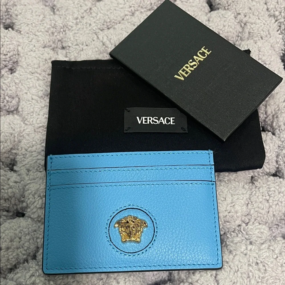 Versace Sky Blue Card Holder with Medusa Emblem